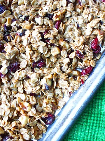 Photo of a pan of gluten free peanut butter granola