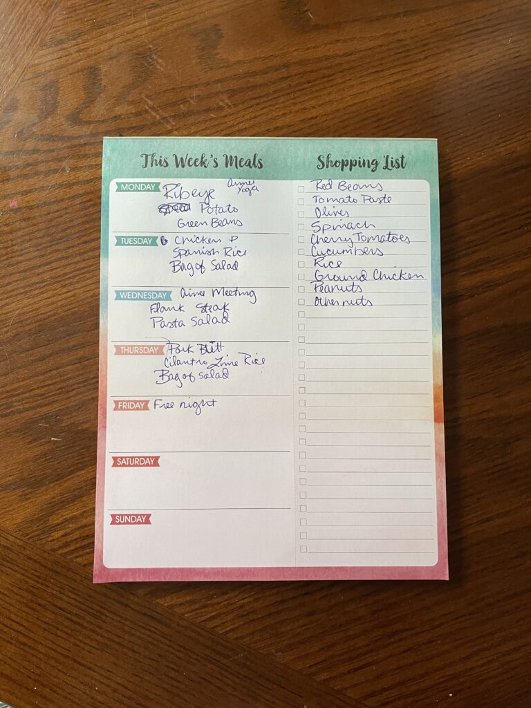 Weekly Meal Plan Worksheet