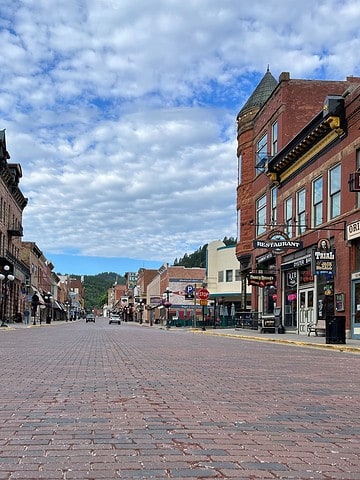 low angle photo of downtown historic deadwood, sd