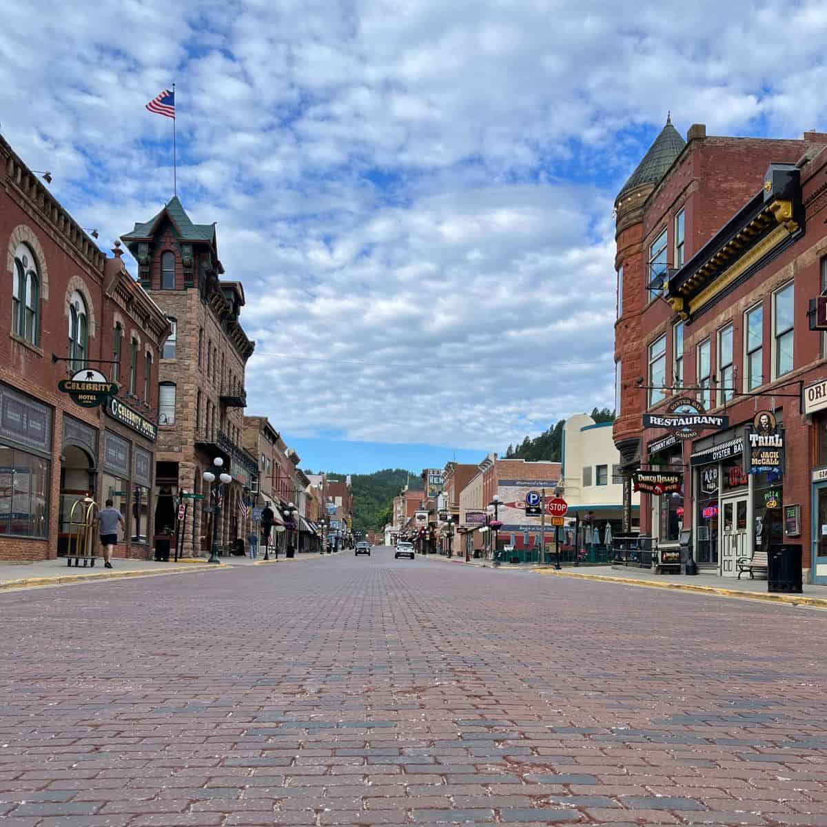 low angle photo of downtown historic deadwood, sd