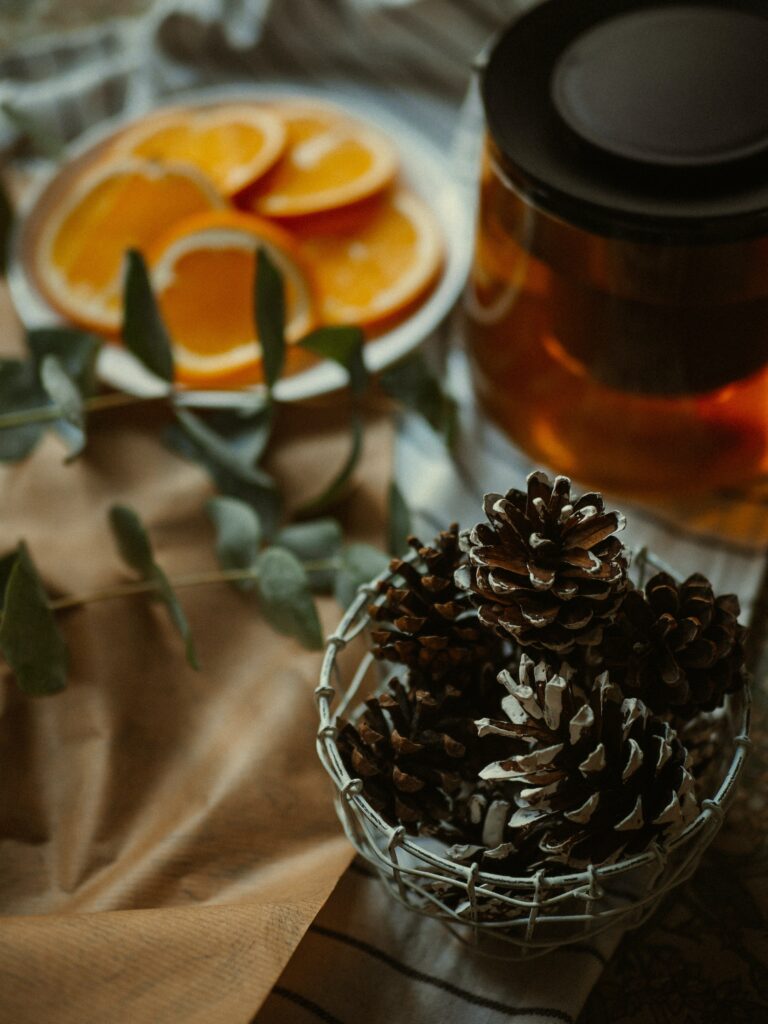 Holiday decor on a budget--pinecones and orange slices