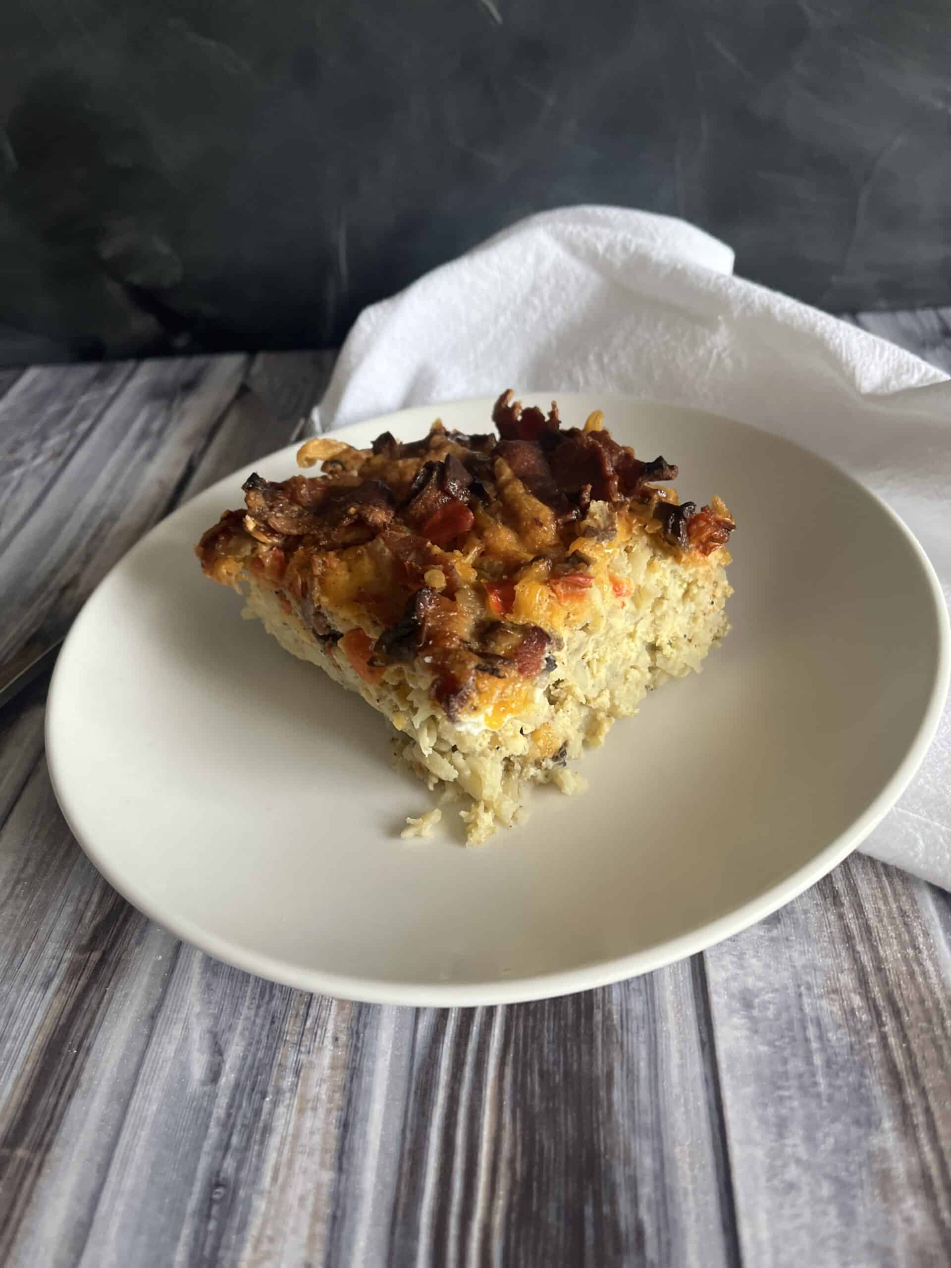 Easy Egg Bake with Veggies, Bacon and Hashbrowns - Aimee Burmester