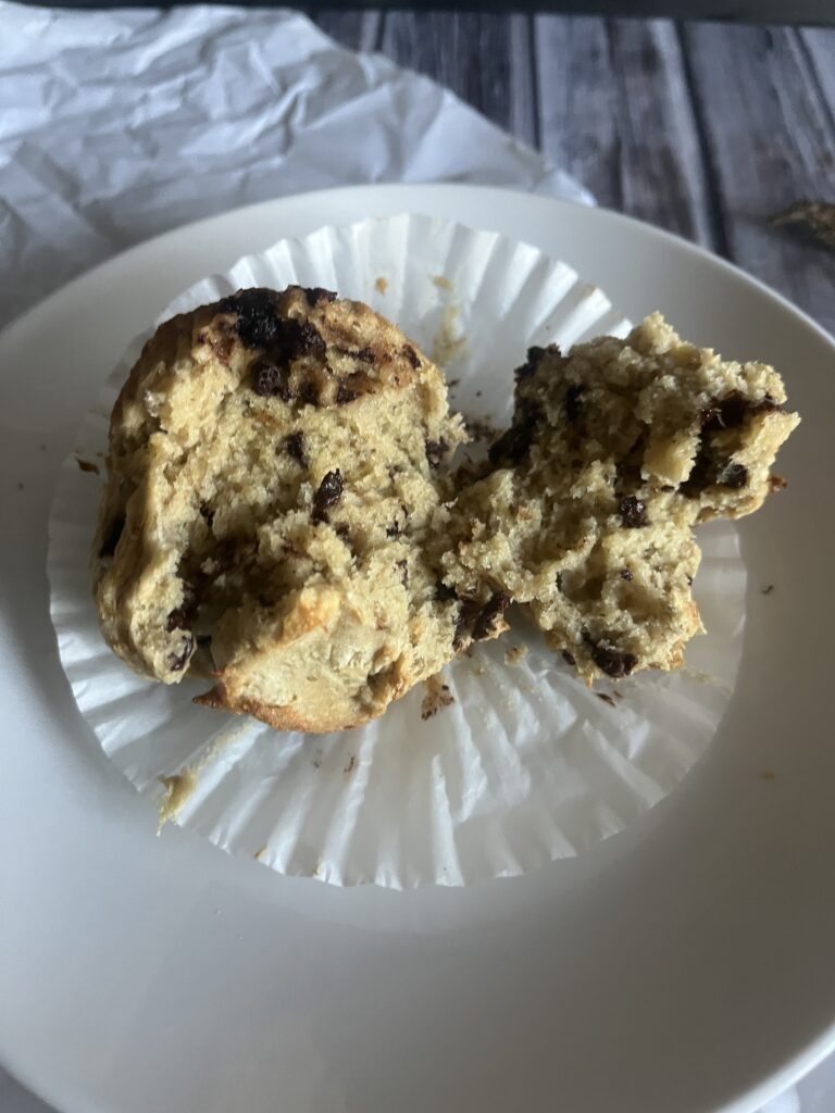 Photo of gluten-free banana chocolate chip muffin
