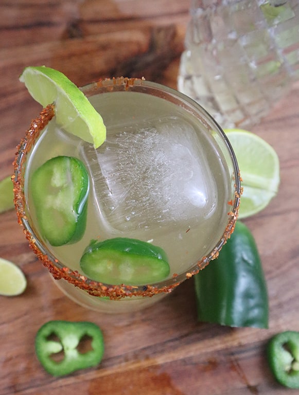 aerial photo of a spicy coconut margarita
