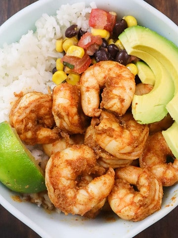 Photo of shrimp taco bowl recipe.