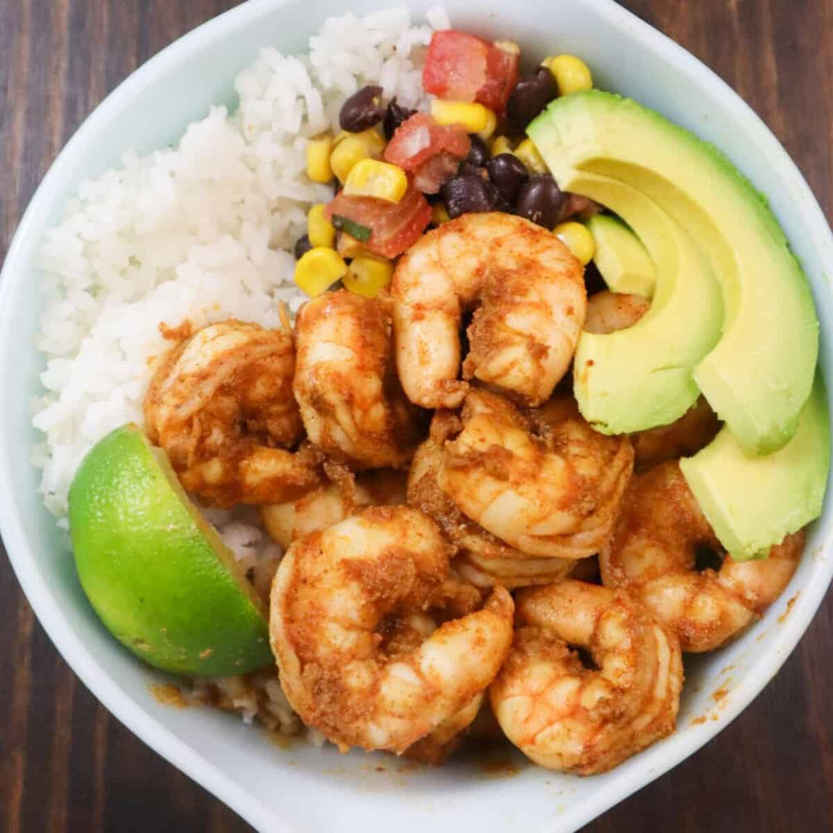 Photo of shrimp taco bowl recipe.
