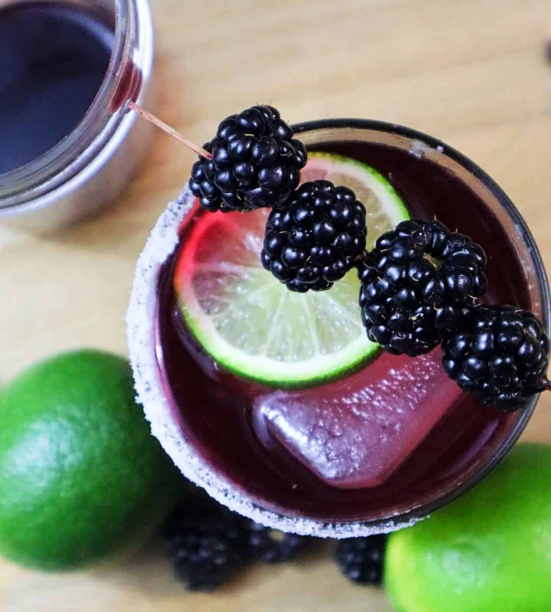 Overhead photo of blackberry margarita